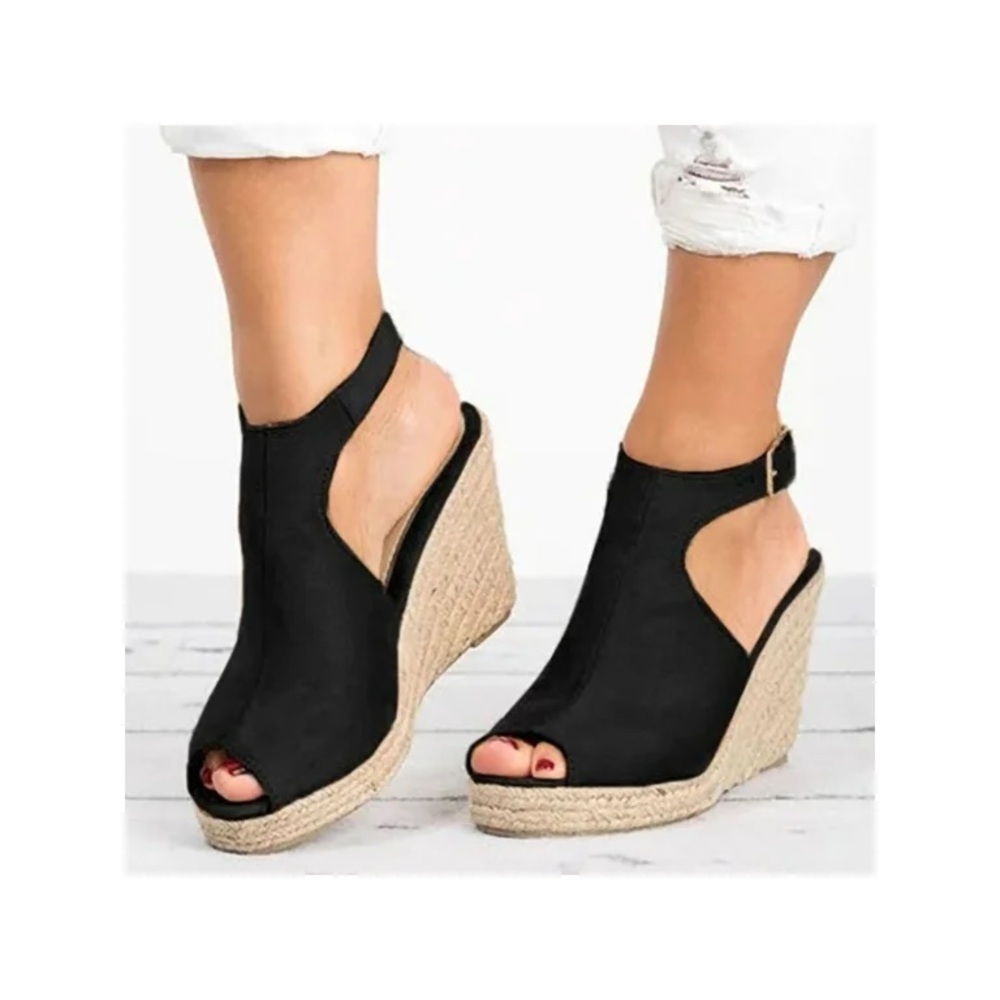 JCPenney Black Platform Shoes with Wedge Heel and Ankle Strap